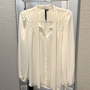 White long sleeve blouse with tie, size small